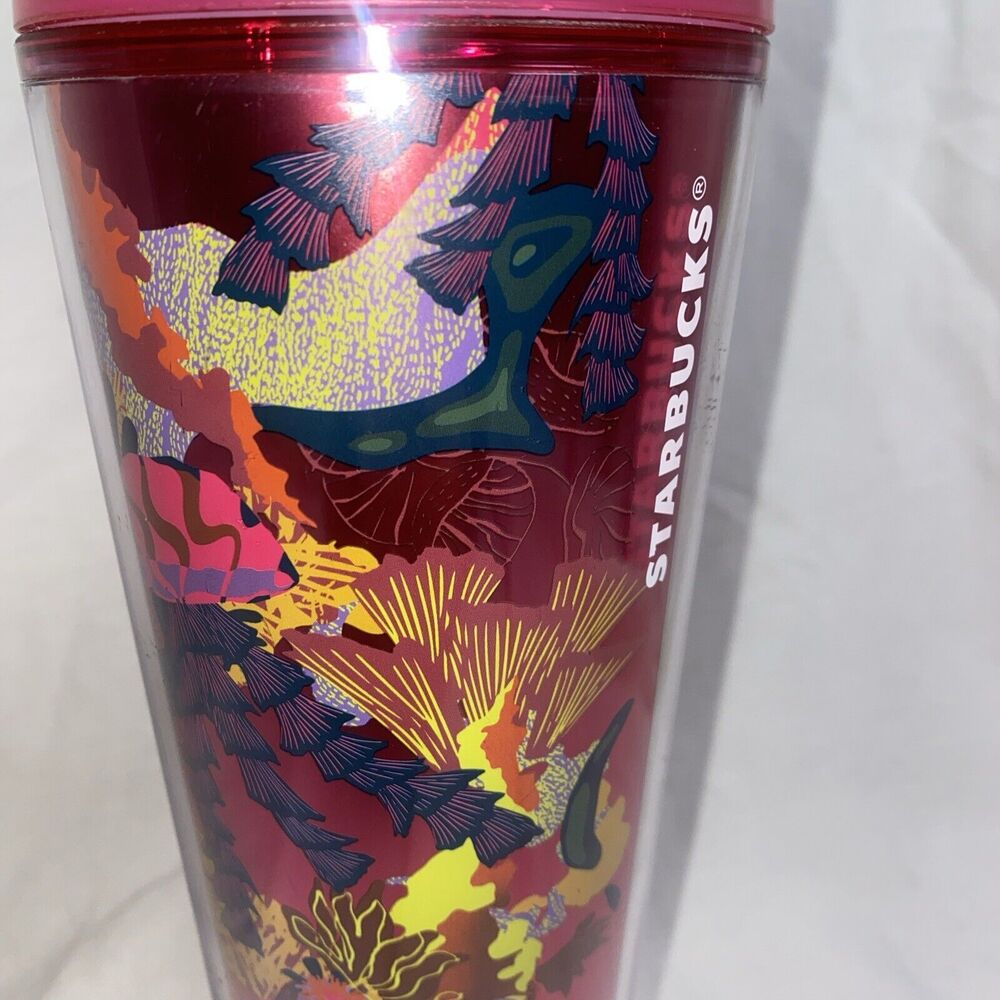 Starbucks Fall 2023 Ocean Forest Tumbler Jellyfish 24 oz Venti Mom Pink New - Picture 2 of 6